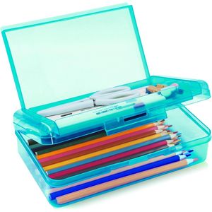 1 Confezione Astuccio Rigido Traslucido a Doppio Strato in Plastica, Elegante Porta Penne e Matite con Chiusura a Scatto, Borsa Contenitore per la Scuola - Product Image 1