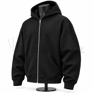 Sudadera con capucha extragrande para hombre, con cremallera, de algodón negro, forro polar, fabricante de sudaderas personalizadas OEM al por mayor - Product Image 3