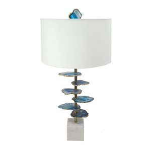 Lampada da Tavolo con Fetta di Agata Blu e Bianca e Base in Marmo 15x29.5"-Elegante Decorazione per la Casa - Product Image 2