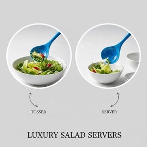 Ensemble de service à salade en résine marbrée bleue – Cuillère et fourchette à manche perlé, ustensiles de cuisine - Product Image 6