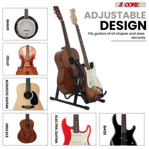 Support de Guitare Double Pliant Universel Réglable sur Pied, Robuste, pour Guitares Acoustiques, Électriques, Basses, Mandolines, Banjos et Violons - Product Image 2