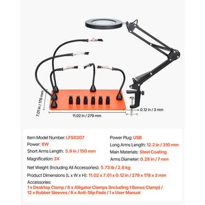 Estación de Soldadura Magnética con Tercera Mano 2 en 1, Lámpara Lupa LED 3X, 5 Brazos Flexibles, 6 PCB para Soldadura Digital PLC - Product Image 4