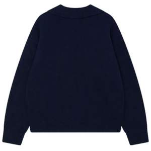 Pull en maille à manches longues pour homme, col boutonné texturé doux, bleu marine, décontracté, hiver, mélange de coton, OEM - Product Image 2