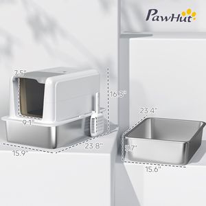 Lettiera per Gatti in Acciaio Inossidabile 2 in 1 con Coperchio Rimovibile, Paletta e Sacchetti Filtranti XL per Gatti Piccoli e Grandi, Bianca - Accessorio Durevole in Plastica per Animali Domestici - Product Image 3