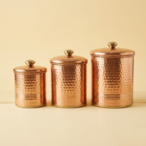 Premium Hand-Hammered Copper Plated Kitchen Canister Set Airtight Food Storage Jars For Coffee Sugar And Flour <b>Decorative</b> - Product Image 1
