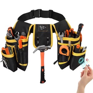 Ceinture à outils noire et jaune avec plusieurs poches pour la menuiserie et la construction - Product Image 2