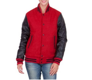 <b>Red</b> Color Women Varsity <b>Jacket</b> With Genuine Leather Sleeve Slim Fit Breathable Fleece Plain Winter <b>Jacket</b> Wholesale OEM ODM - Product Image 1