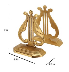 Elegant Lyre Design Metal Bookends Heavy Duty Anti Slip <b>Book</b> Holder Set for Home Office <b>Study</b> Table - Product Image 3