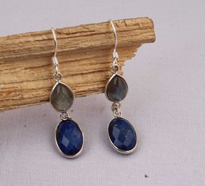 Natural Lapis Lazuli and Labradorite <b>Earrings</b> 925 <b>Sterling</b> <b>Silver</b> Jewelry Mixed Gemstone <b>Dangle</b> <b>Earrings</b> Royal Blue & Blue Flash - Product Image 5