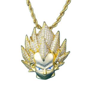 Colgante de Cabeza Saiyan con Baño de Oro, Diseño de Personaje de Dibujos Animados Super Saiyan Goku, Microincrustaciones de Zirconia, Collar Hip Hop para Hombre - Product Image 3