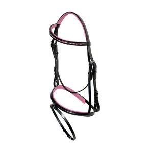 Brida de Cuero Negra con Acolchado Rosa y Diadema de Cristal, Proveedores de Productos Ecuestres, Fabricante Indio - Product Image 1