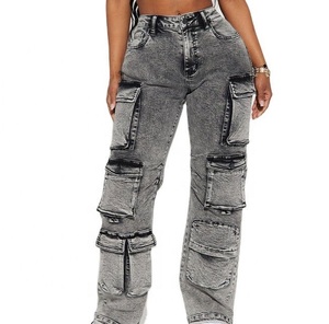 New Arrival OEM Custom <b>High</b> Quality Jeans Pants 6 Pockets Oversize Baggy Denim Jeans Street Wear Vintage Wash Cargo Pants Men - Product Image 1
