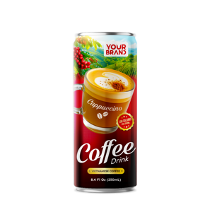 กาแฟเวียดนามแบบเย็น รสคาปูชิโน่ บรรจุกระป๋อง 250 มล. พร้อมดื่ม รสครีมหวาน 12% บริกซ์ รับผลิตแบบ OEM ODM และฉลากสินค้าส่วนตัว - Product Image 1