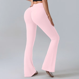 Pantalon de yoga taille haute uni à séchage rapide pour femme, extensible dans quatre directions, respirant, pour fitness et sport, micro-extensible, coupe large - Product Image 6