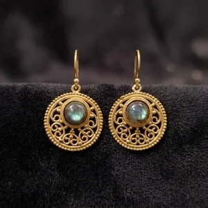 Pendientes de latón con labradorita natural |   Pendientes Colgantes Hechos a Mano con Piedras Preciosas |   Joyería al por Mayor - Product Image 4