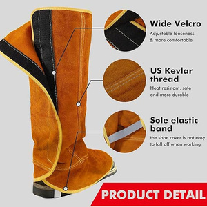 JNM SAFETY Cowhide Split Leather Welding Spats Heat Abrasion Resistant Welding Boot Covers Shoes Protectors Welding Gaiters - Product Image 4