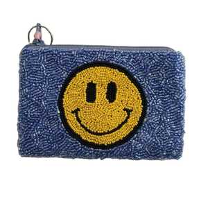 Pochette zippée multicolore perlée, porte-monnaie en perles de verre, porte-cartes motif Smiley, petit portefeuille de maquillage, accessoires de sac faits à la main - Product Image 5