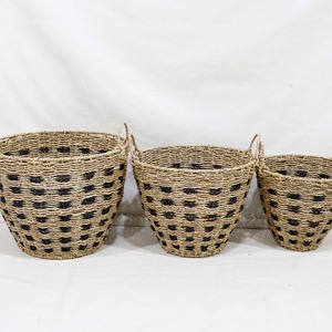 Panier de rangement pour linge en jonc de mer, rond, emboîtable, lot de 3, avec poignées à boucle à motif noir, vente en gros, produit phare - Product Image 2