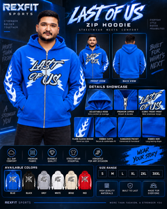 Sudadera con capucha azul personalizada para hombre, con cremallera, forro polar grueso, estampado gráfico de llamas en las mangas, estilo urbano, informal, para invierno. - Product Image 6