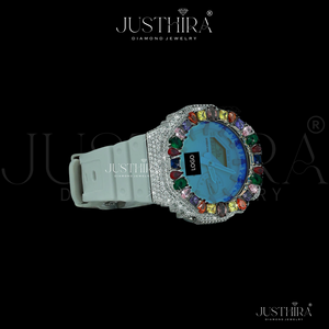 Reloj de Plata con Diamantes de Moissanita Multicolores, Diseño Moderno, Acabado Premium, Ideal para Regalo de Boda o Compromiso - Product Image 3