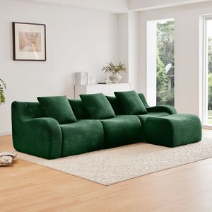 Divano a 3 Posti in Tessuto Teddy di Alta Qualità, Design Antiscivolo, Braccioli Curvi, Chaise Longue Essenziale per Soggiorno, Montaggio Richiesto - Product Image 1