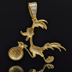 Colgante de Diamantes Iced Out Roadrunner con Bolsa de Dinero, Oro Amarillo 925, Colgante de Diamantes Pavé Estilo Hip Hop con Diseño de Dibujos Animados - Product Image 3