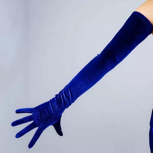 Guantes Largos de Invierno Azul Marino para Mujer, de Terciopelo, Elásticos, para Ópera, con Mangas Largas, Cálidos para Invierno, Navidad, Fiestas, Cosplay, Eventos Nocturnos - Product Image 1