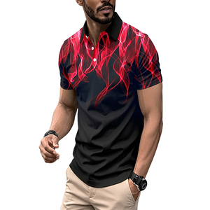 Polo de Manga Corta para Hombre, Negro con Estampado Rojo, Impresión Digital, Informal, Tejido Transpirable de Poliéster - Product Image 5