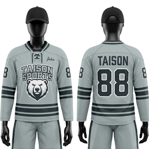 Maillot de hockey sur glace pour homme, polyester premium 220 GSM, maille respirante, design à panneaux gris, bleu et jaune, logo personnalisé par sublimation - Product Image 6