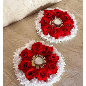 COSMOSHINE Portavelas de Té con Rosas Rojas Artificiales Hechas a Mano - Florero Decorativo para Bodas, Diwali y Decoración Festiva del Hogar - Product Image 3
