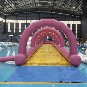 Toboggan aquatique gonflable rose avec auvent - Toboggan aquatique extra-long multi-voies avec protection solaire pour les fêtes dans la cour et les événements pour enfants - Product Image 3