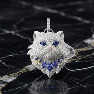 Collar de Plata de Ley S925 con Gato Persa y Diamante de Alto Carbono, Chapado en Oro de 18K, Regalo de Lujo para Compromiso y Boda - Product Image 2