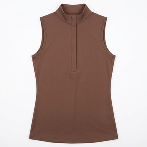 High Quality <b>Women's</b> Sleeveless Zip Up Top Solid <b>Pink</b> Mock Neck Horse Riding Shirt - Product Image 2