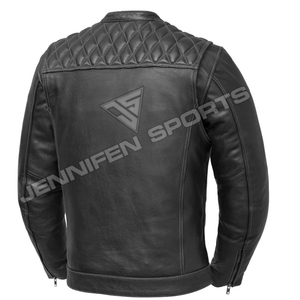 Veste en cuir véritable sur mesure pour homme, style motard, coupe diamant, avec doublure intérieure en bandana, vêtement d'extérieur tendance - Product Image 6