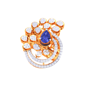 แหวนทองลายนกยูงสุดหรูสำหรับผู้หญิง ประดับด้วยไพลินสีน้ำเงินทรงลูกแพร์ เหมาะสำหรับงานแต่งงาน - Product Image 6