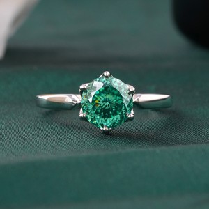 2.00 CT Fancy Green Portuguese Cut Lab Grown Diamond <b>Ring</b> with Prong Setting in 14K <b>Gold</b> <b>Cocktail</b> Statement - Product Image 2