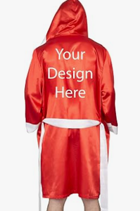 HAWK SPORTS INDUSTRIES Robe de boxe à capuche en satin noir avec ceinture bleue, durable, confortable, en polyester, pour entraînement MMA et Muay Thai, personnalisable - Product Image 2
