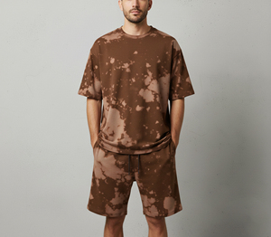 Streetwear Men Crew Neck Custom Silk Screen Printed Logo Customized Color block Breathable Boxy men's 2 piece <b>set</b> - Product Image 4