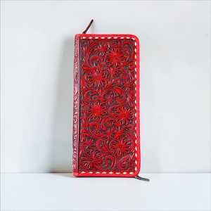 Vintage Genuine Leather Jewelry Wallet Case with Colorful Floral Embossing Zipper Closure Durable Storage Box - Product Image 2