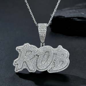 Colgante de Plata de Ley 925 con Moissanita VVS Iced-Out, Letra Personalizada ROB, Placa con Nombre Estilo Burbuja Desgastada, Amuleto Hip-Hop, Número en Oro Rosa - Product Image 3