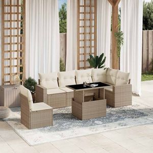 Ensemble de canapés de jardin en rotin PE beige avec structure en acier thermolaqué et verre trempé, mobilier d'extérieur durable - Product Image 1
