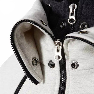 Grey Black <b>Mens</b> Hooded Jacket High Collar Double Zip Contrast Panel Cotton Fleece Hooded Sweatshirt Jacket Slim Warm - Product Image 4