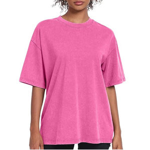 Camiseta de Verano para Mujer, Estilo Retro, 100% Algodón, Ligera, Oversize, Lavado Ácido, con Estampado por Transferencia Térmica, Lavado a la Piedra, MOQ Bajo, OEM Personalizado - Product Image 1