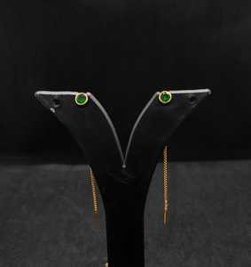 Luxury Emerald Green Look <b>Stud</b> Threader <b>Earrings</b> Gold Plated Long <b>Chain</b> Elegant Designer Fashion Jewelry for Women Wholesale - Product Image 1
