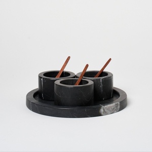 Designer Marble Jar Set with Wooden Lid and Tray Three Piece Storage <b>Container</b> Set Condiment Holder Modern Kitchen Organizer new - Product Image 4