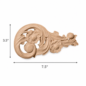 Appliques décoratives en bois massif sculpté à motifs floraux pour armoire, style traditionnel, onlays en bois massif - Product Image 2