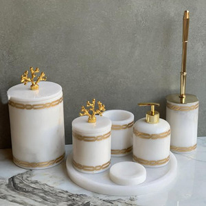 Modern Luxury Marble Eco-Friendly Seven-Piece <b>Bathroom</b> Accessories <b>Set</b> White Gold Soap <b>Dispenser</b> Storage Toothbrush Holder - Product Image 1