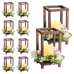 Set di 10 Lanterne in Legno per Centrotavola Matrimoniale con 30 Portacandele LED e 10 Candele Senza Fiamma per Champagne - Product Image 6
