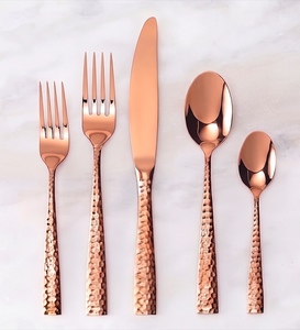 Designer Hammered Diamond Copper Finished Cutlery Set Stainless Steel <b>Mirror</b> Rose Gold PVD Flatware For Wedding And Restaurant - Product Image 1