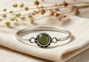 Art Palace <b>Silver</b> <b>Cuff</b> <b>Bracelet</b> With Natural Stone Bezel Setting Vintage Style Unisex Jewelry Gift - Product Image 3
